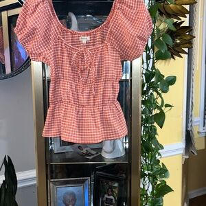 Madewell medium, red and white checker